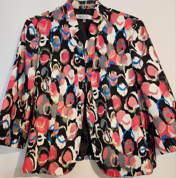 Kasper Pink and Blue Blazer with 3/4 Sleeves Size14 Fully Lined Open Front - Picture 1 of 11